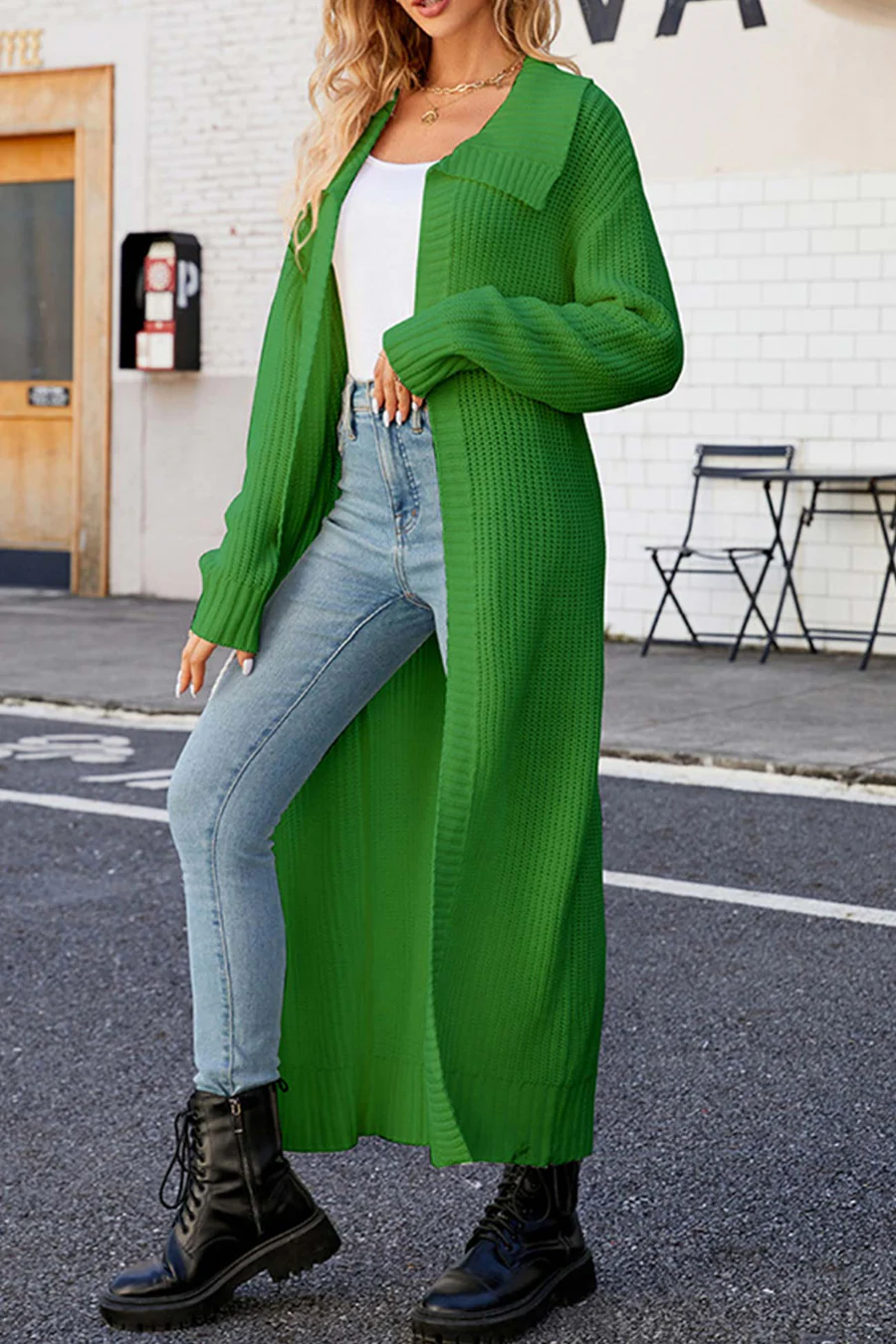 Lapel Ribbed Knit Open Front Cardigans