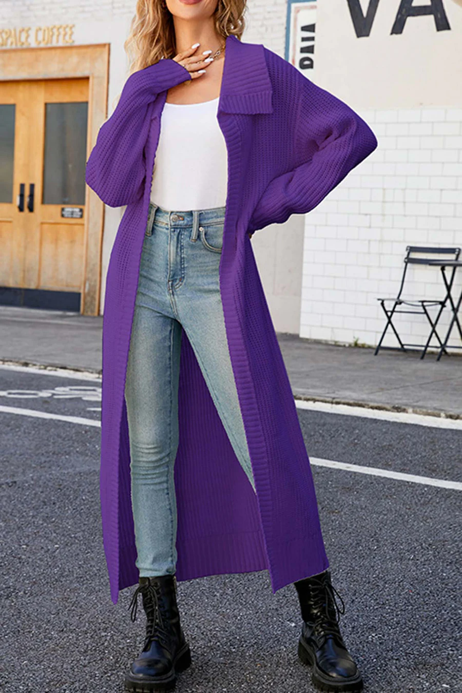 Lapel Ribbed Knit Open Front Cardigans