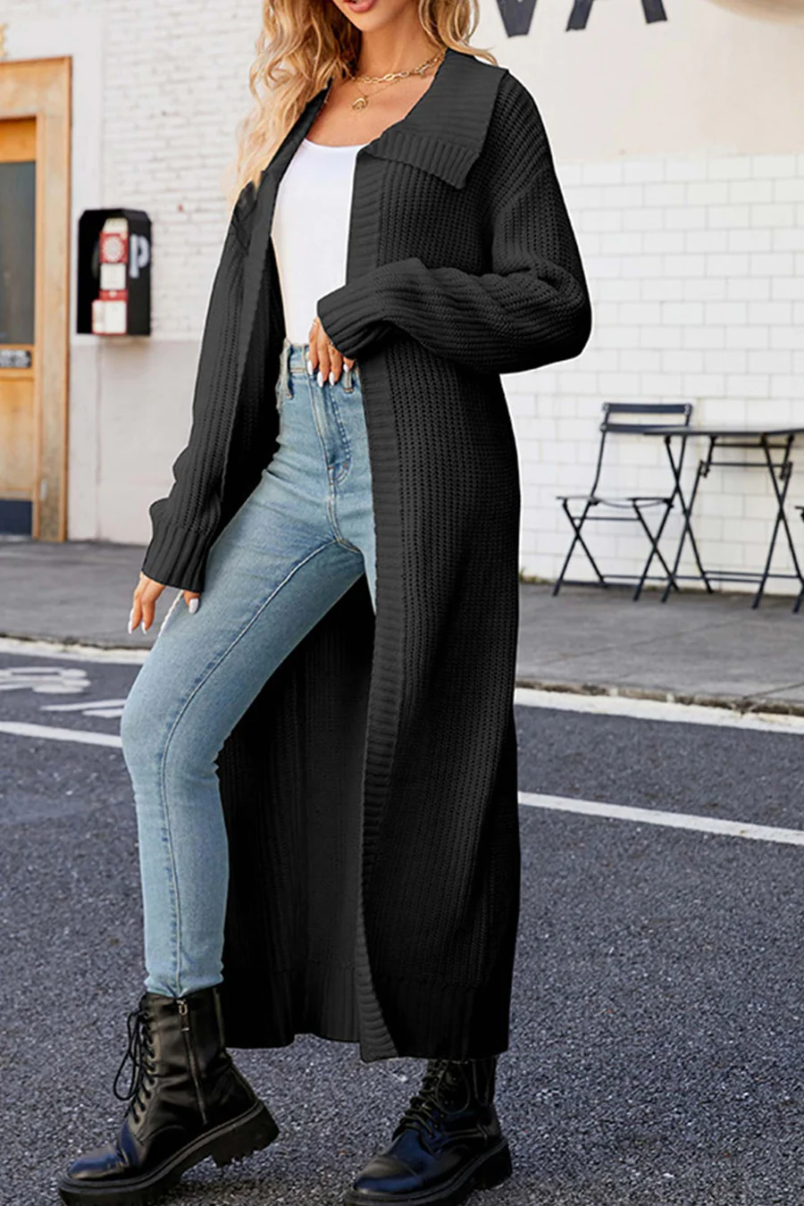 Lapel Ribbed Knit Open Front Cardigans