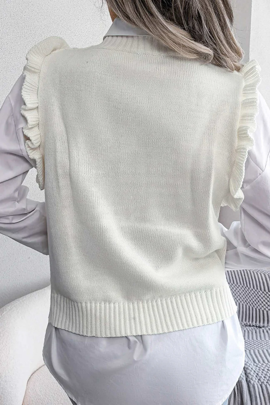 Ruffle Argyle Knit  Sweaters