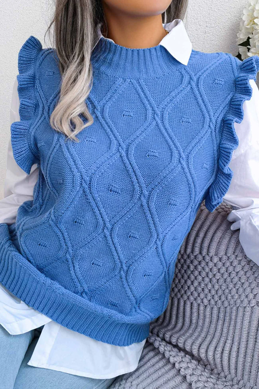 Ruffle Argyle Knit  Sweaters