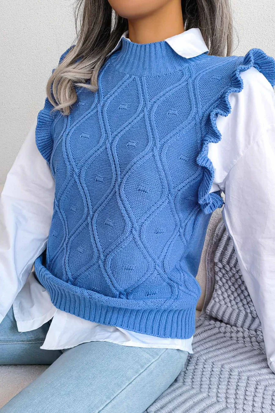 Ruffle Argyle Knit  Sweaters