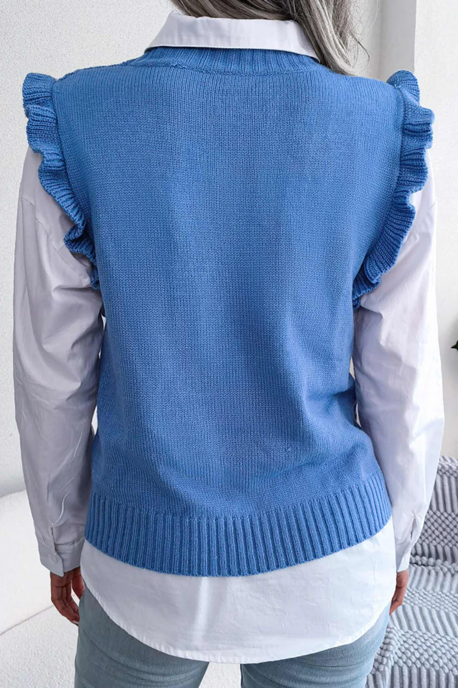 Ruffle Argyle Knit  Sweaters