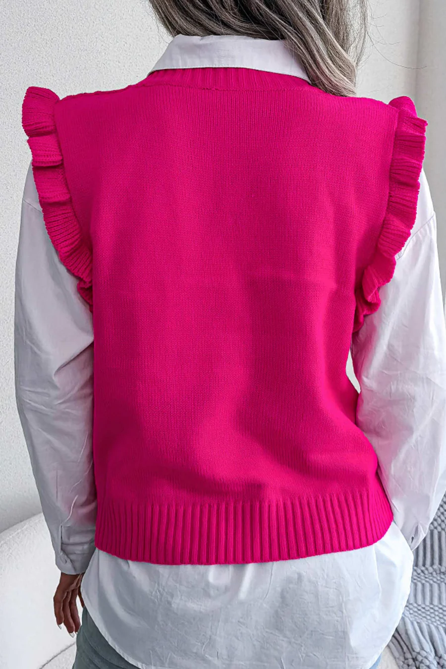 Ruffle Argyle Knit  Sweaters