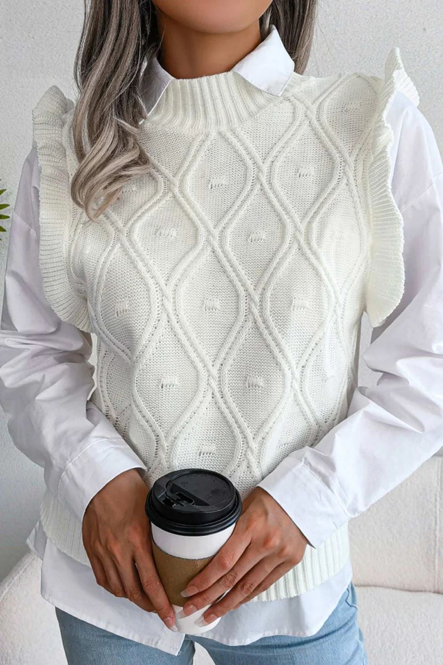 Ruffle Argyle Knit  Sweaters