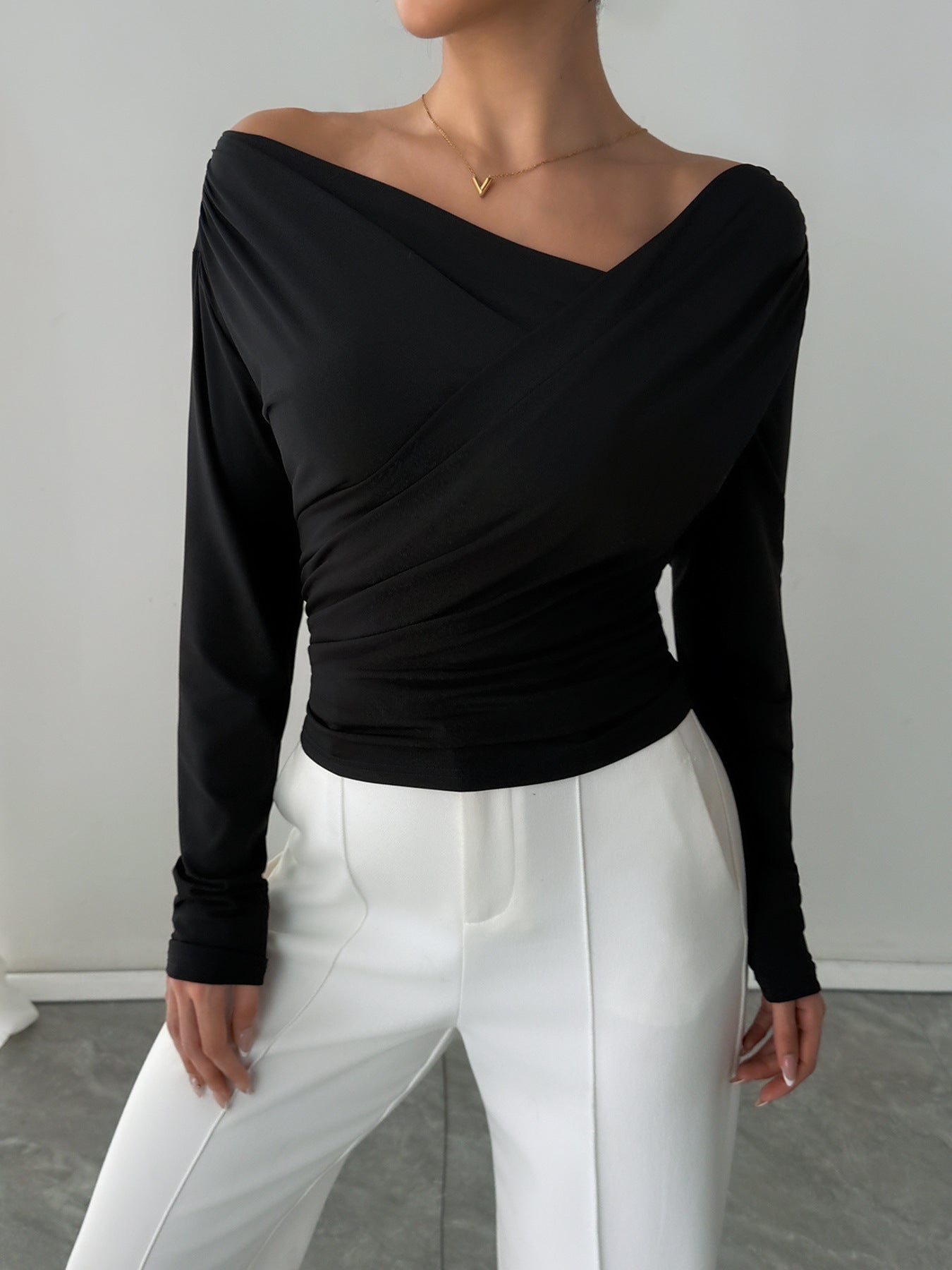 Solid-Color Off-Shoulder Shirts