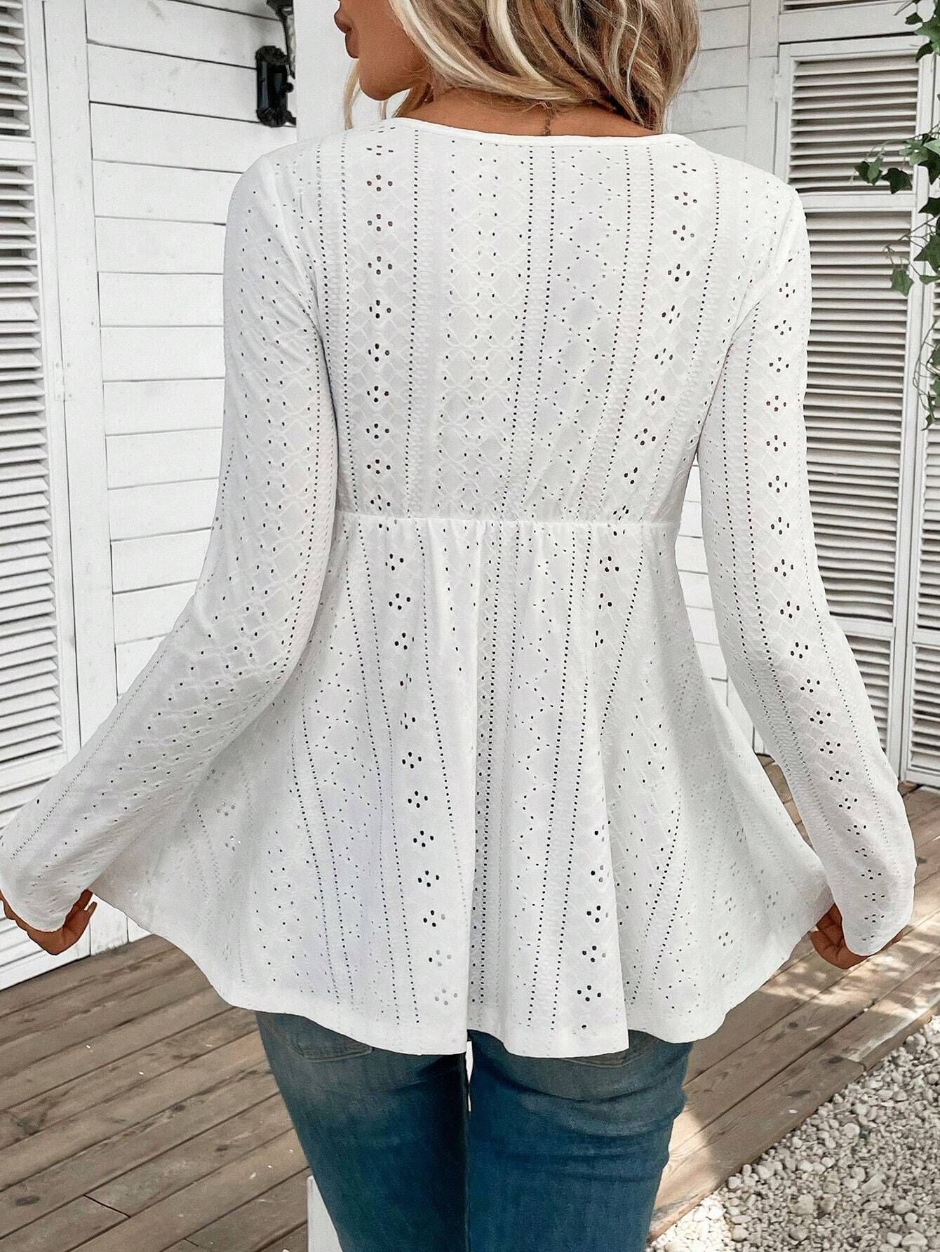 Solid Color Patchwork Lace Long-Sleeve Shirts