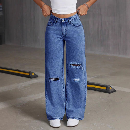 Relaxed Light Blue Washed Wide-Leg Jeans