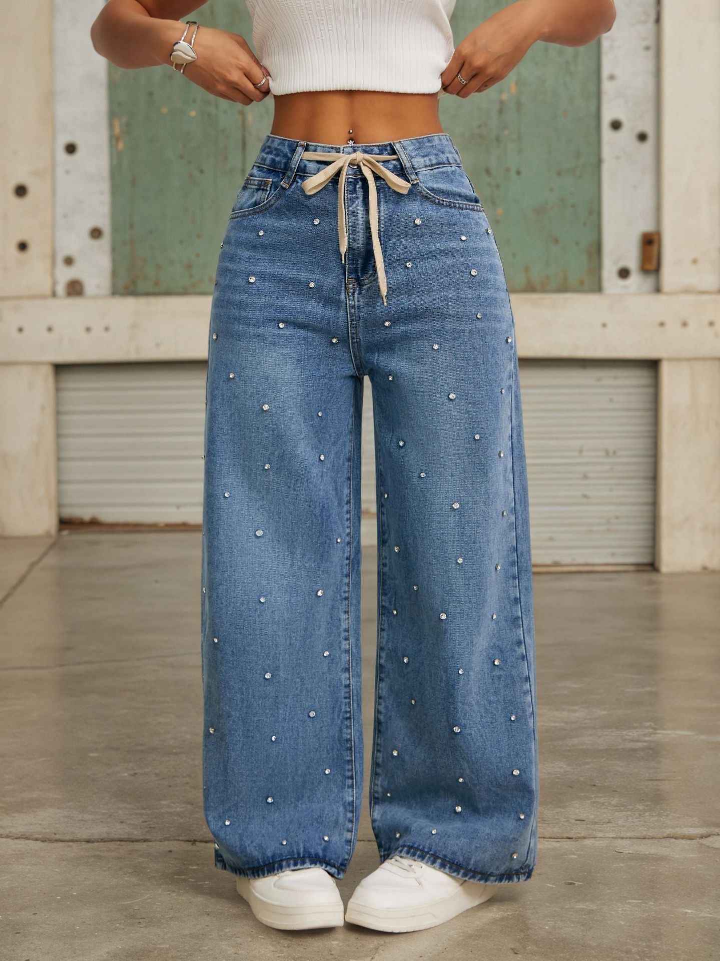 Beaded Denim Pants