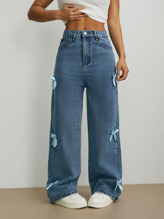 Bow-tie Washed Denim Jeans