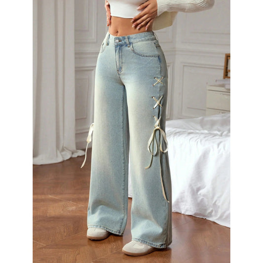 Ribbon Wide-Leg Jeans