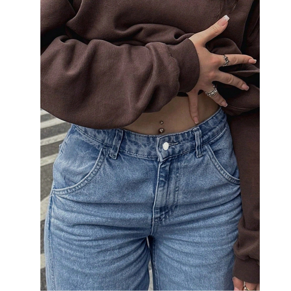 High-Waisted Stretch Multi-Pocket Denim Pants