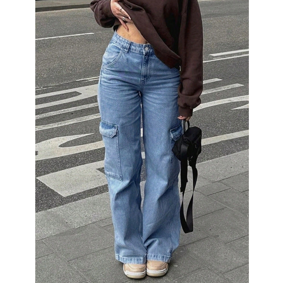 High-Waisted Stretch Multi-Pocket Denim Pants