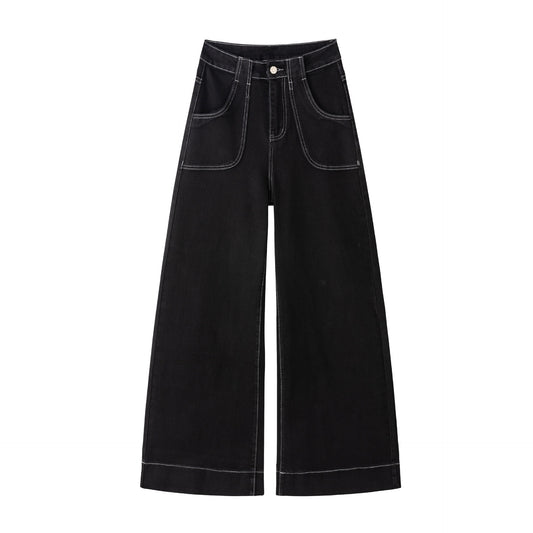 Black Stretch Flared Wide-Leg Jeans