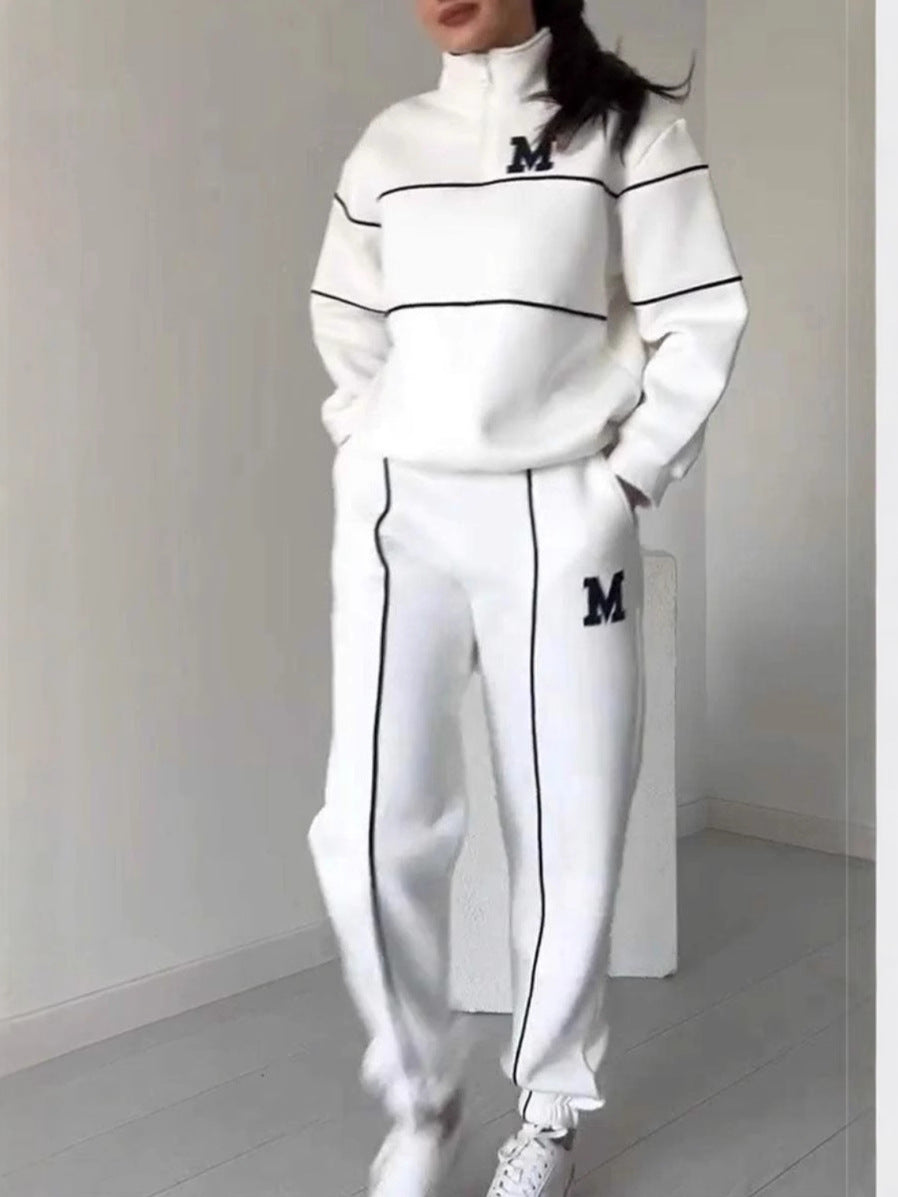 Letter Heat Transfer Print Zipper Casual Sports Sets