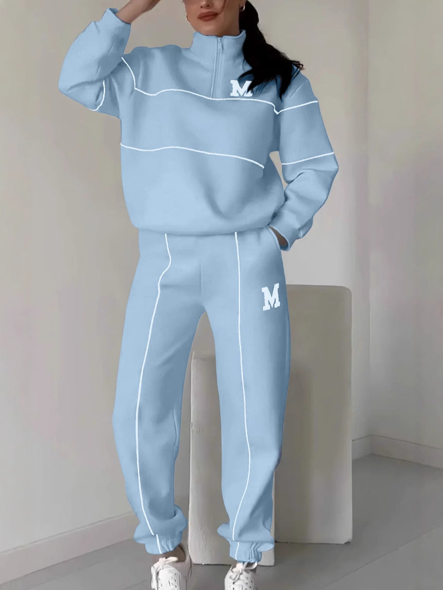 Letter Heat Transfer Print Zipper Casual Sports Sets