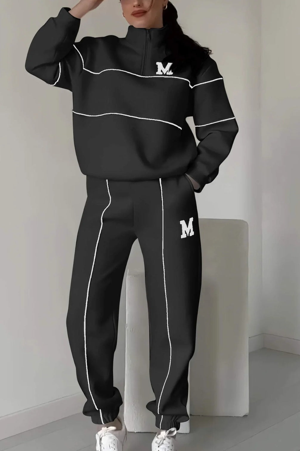 Letter Heat Transfer Print Zipper Casual Sports Sets