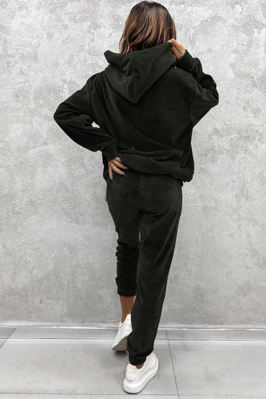 Velour Solid Color Hoodie Long Pants Sets