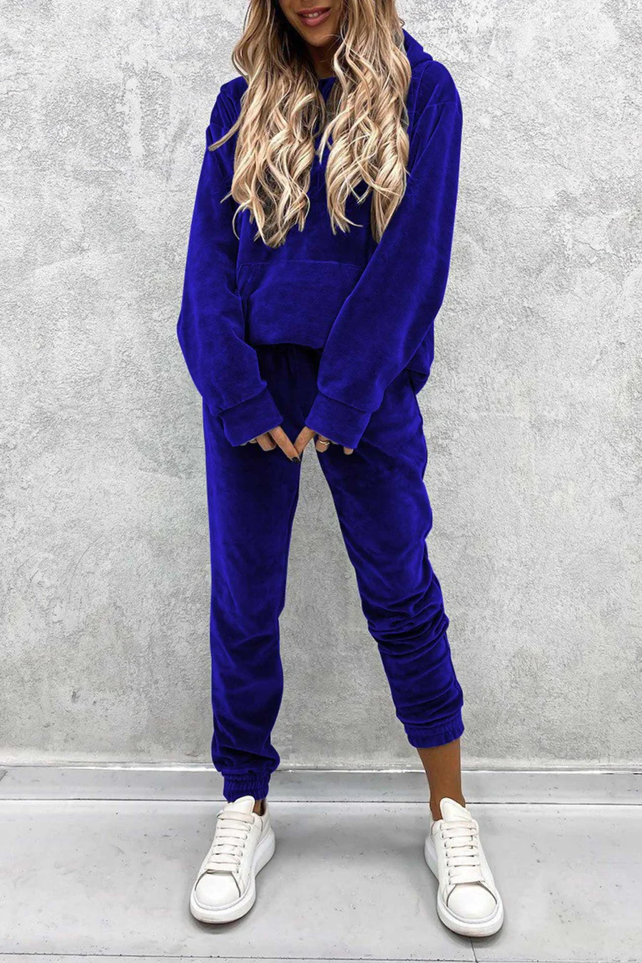 Velour Solid Color Hoodie Long Pants Sets
