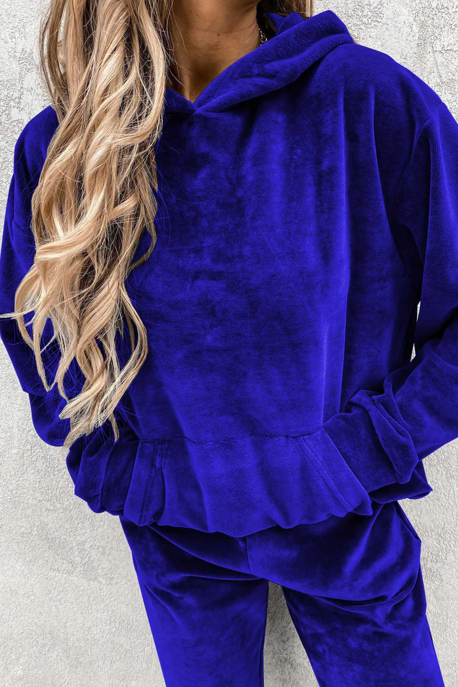 Velour Solid Color Hoodie Long Pants Sets