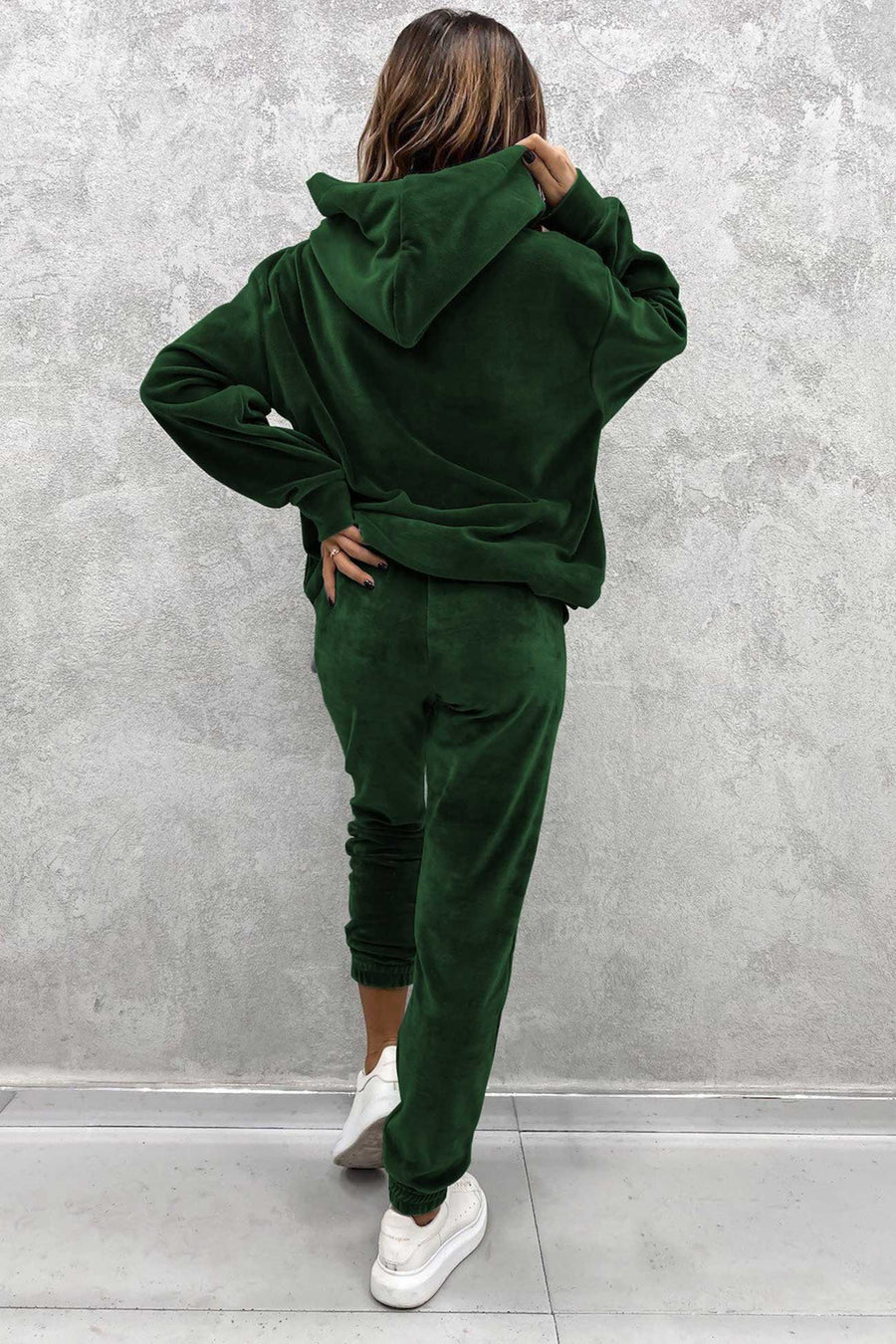 Velour Solid Color Hoodie Long Pants Sets