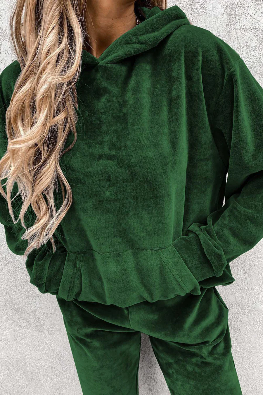 Velour Solid Color Hoodie Long Pants Sets