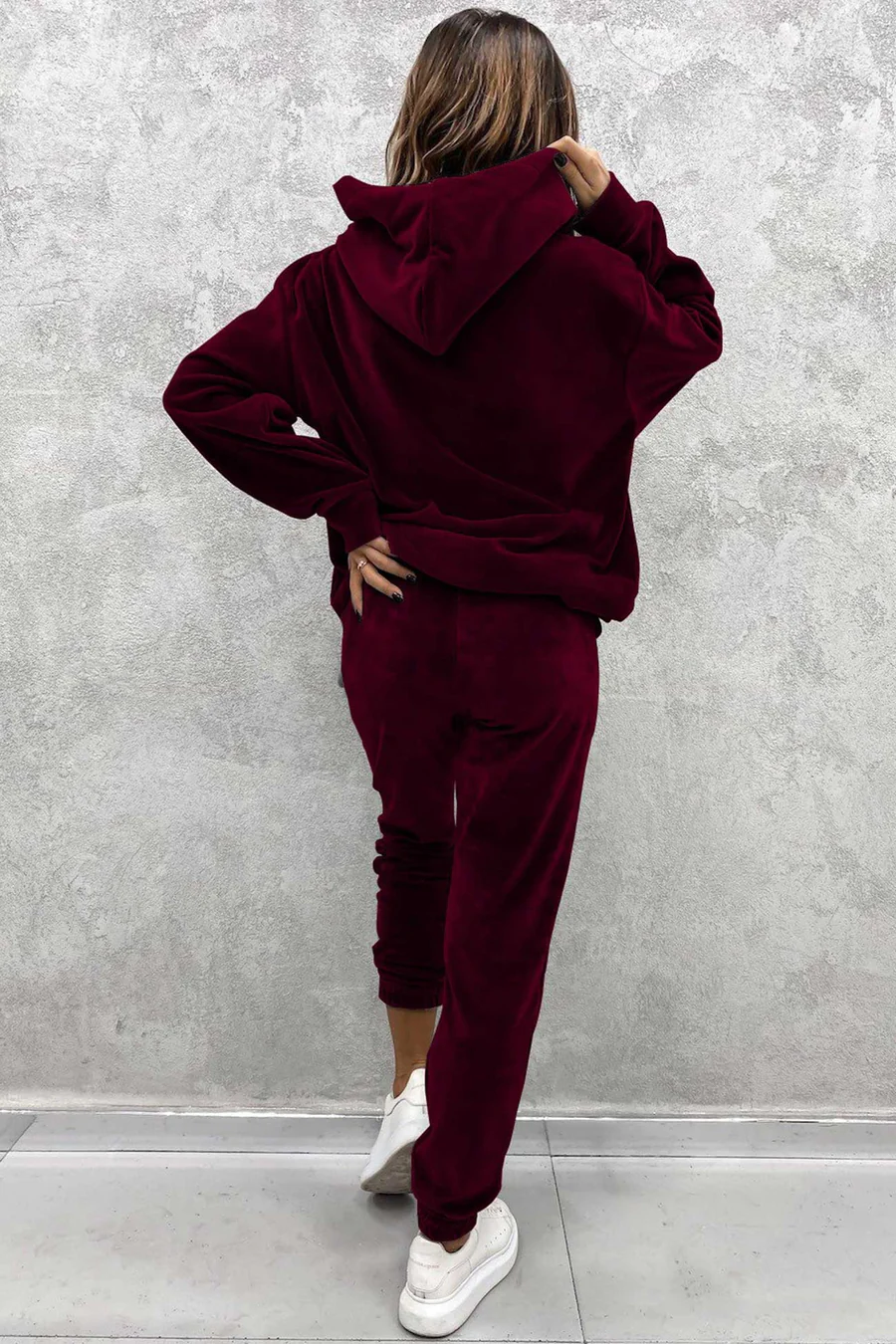 Velour Solid Color Hoodie Long Pants Sets