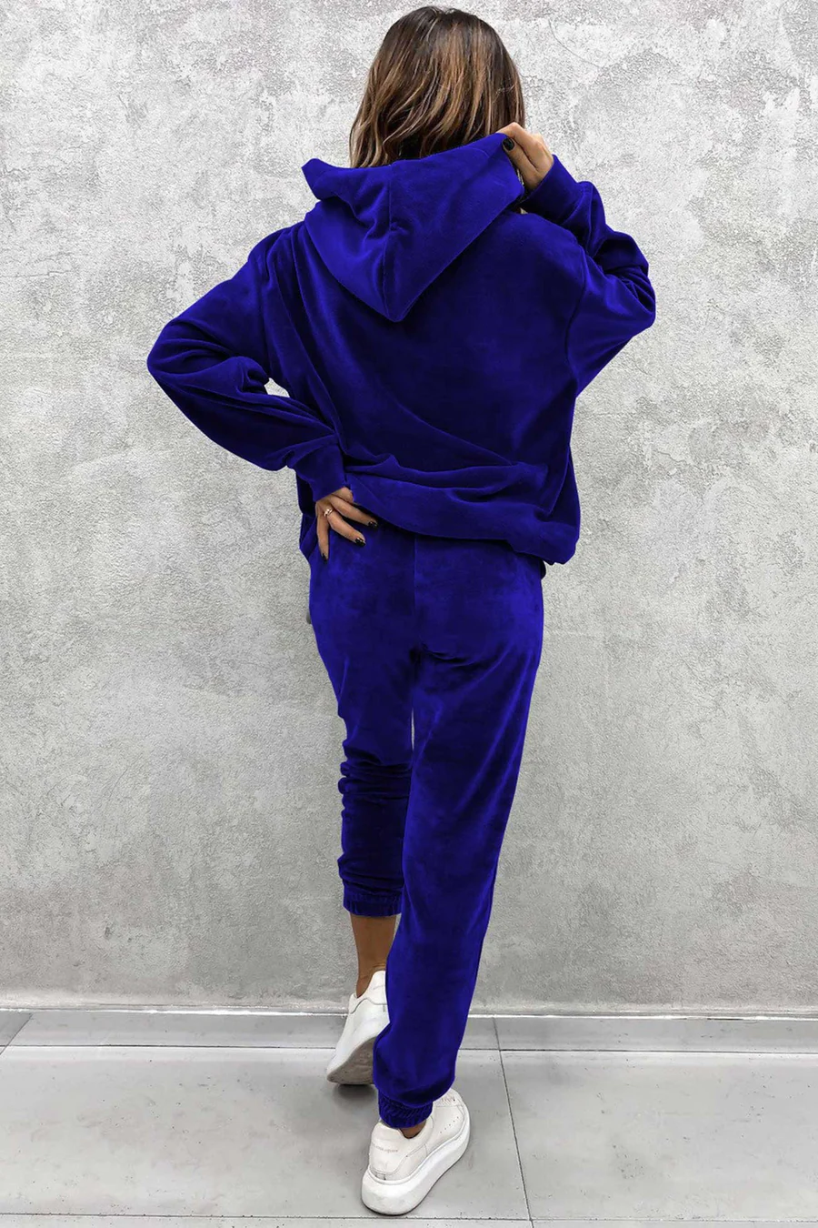 Velour Solid Color Hoodie Long Pants Sets