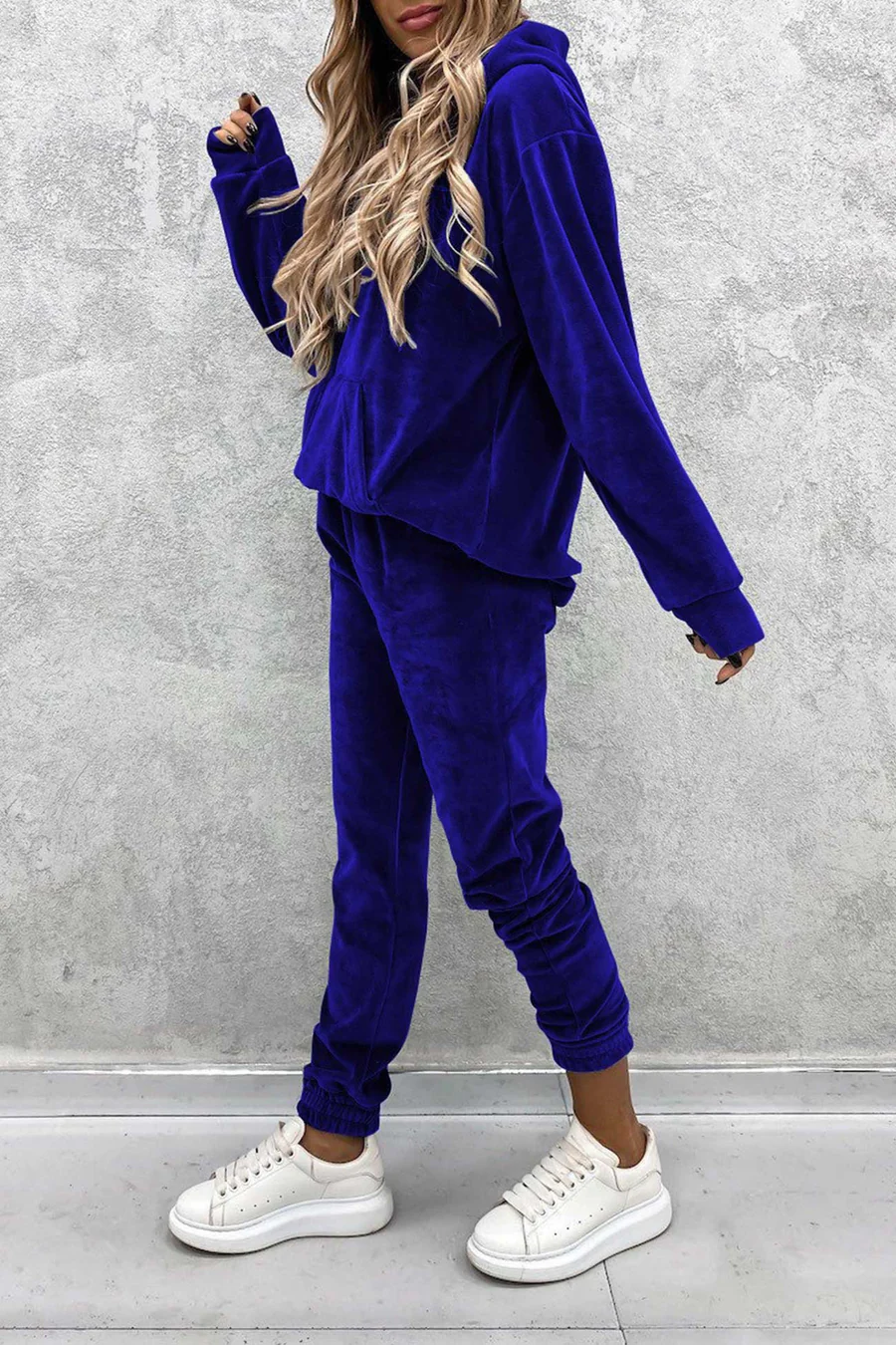 Velour Solid Color Hoodie Long Pants Sets