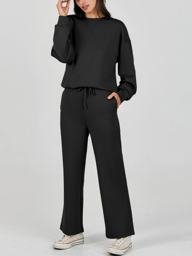 Solid-Color Crew Neck Casual Sets