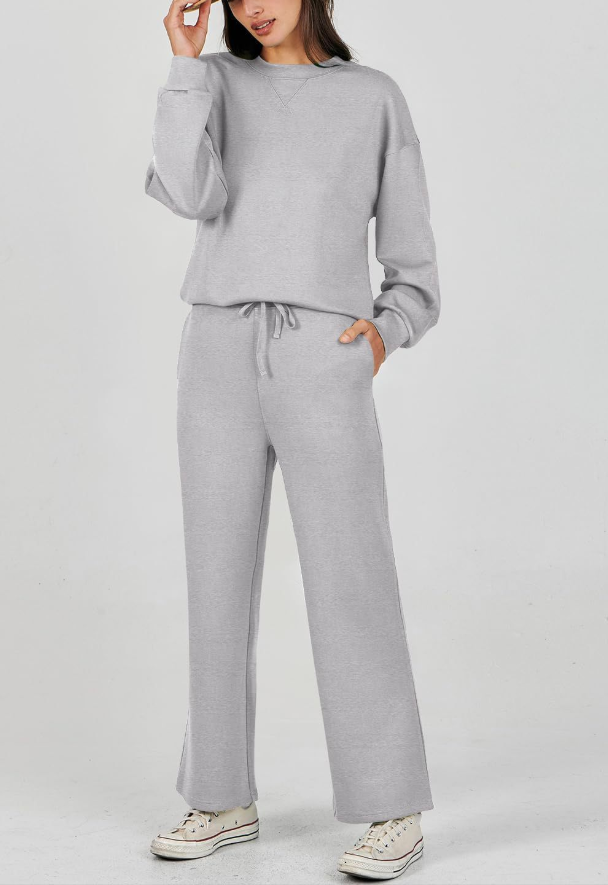 Solid-Color Crew Neck Casual Sets