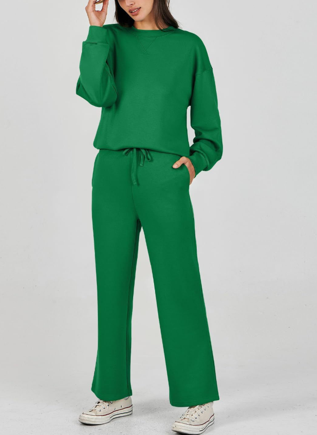 Solid-Color Crew Neck Casual Sets