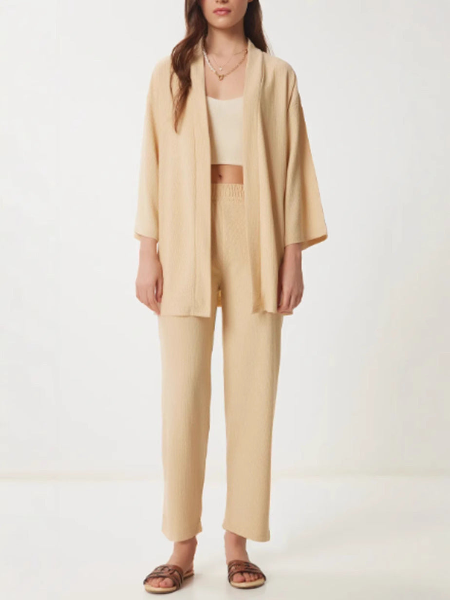 Solid-Color Cardigan Two-Piece Sets