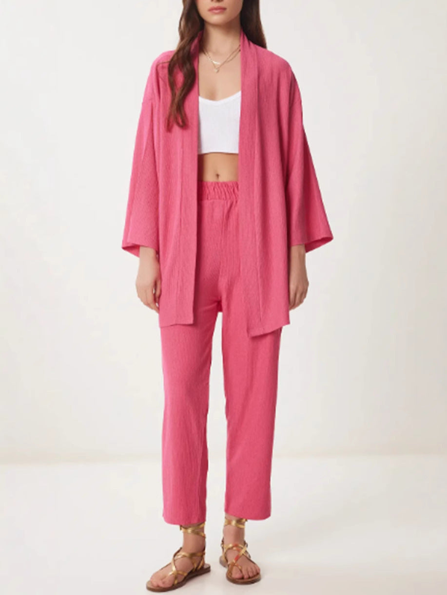 Solid-Color Cardigan Two-Piece Sets