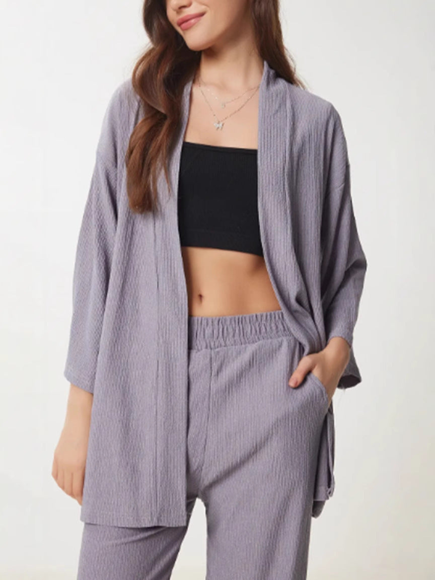 Solid-Color Cardigan Two-Piece Sets