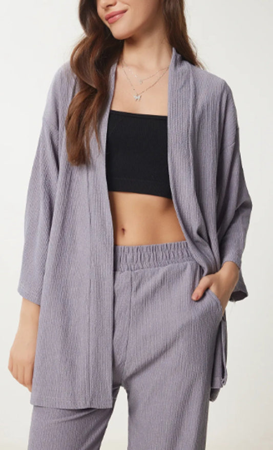 Solid-Color Cardigan Two-Piece Sets