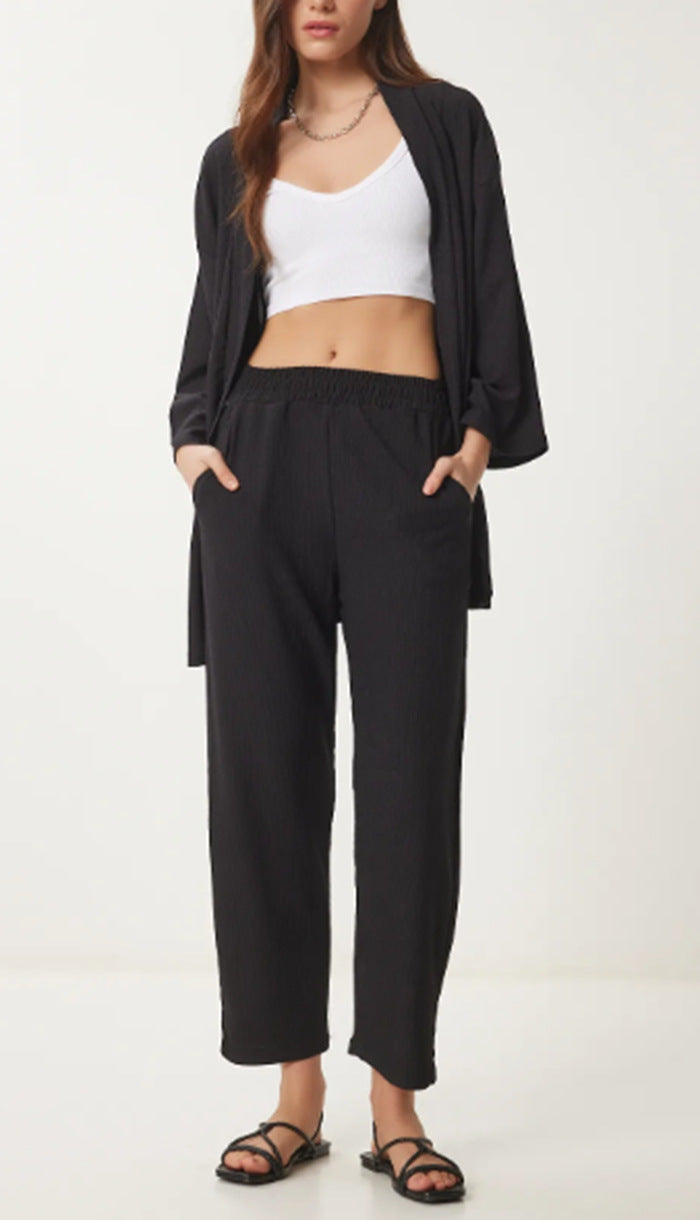 Solid-Color Cardigan Two-Piece Sets