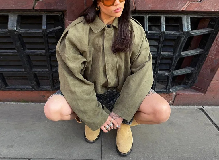 Batwing Sleeve Zipper Casual Jackets