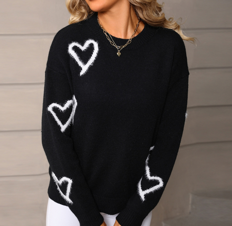 Heart-Shaped Crew Neck Sweaters