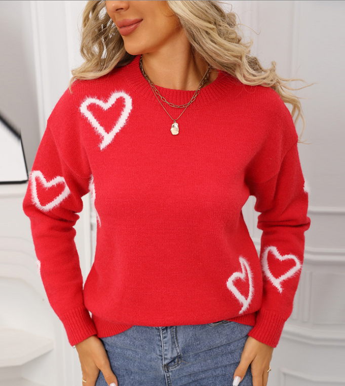 Heart-Shaped Crew Neck Sweaters