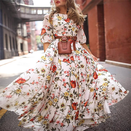 Chiffon Floral Print Maxi Dresses