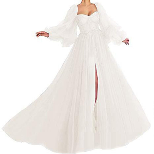 Mesh Split-Hem Full-Skirt Dresses