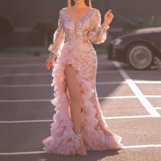Sequins Split Pink Dresses