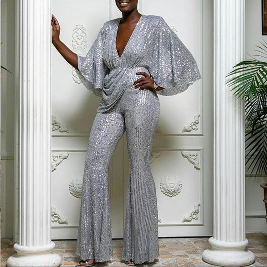 V-neck Sequin Jumpsuits