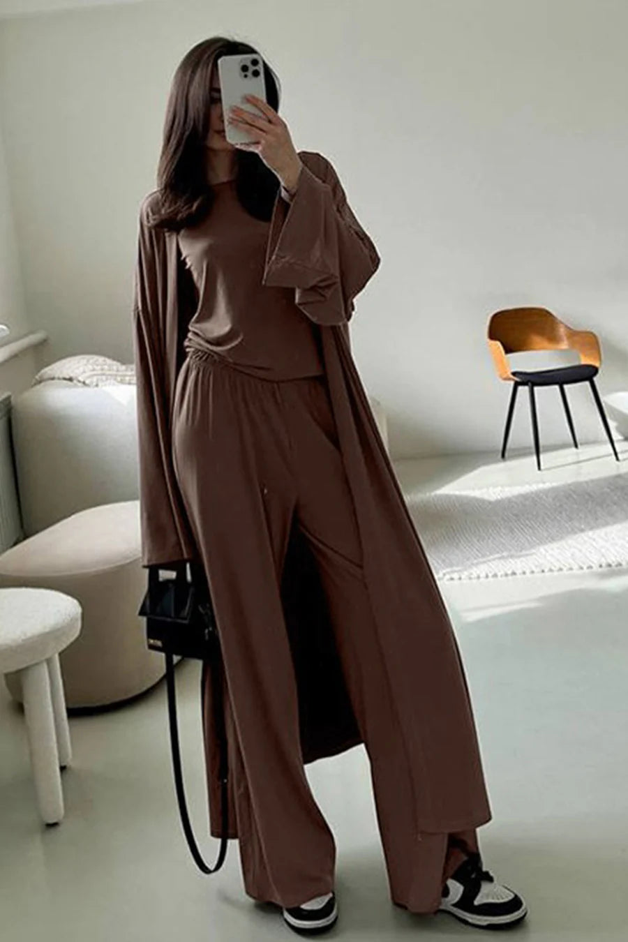 Solid Color Comfy Three-piece Outfit Sets