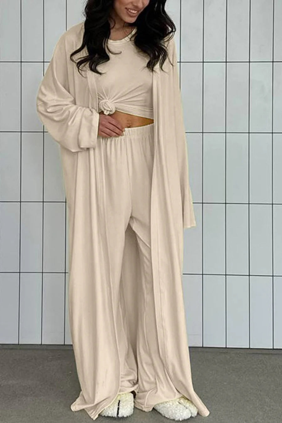 Solid Color Comfy Three-piece Outfit Sets