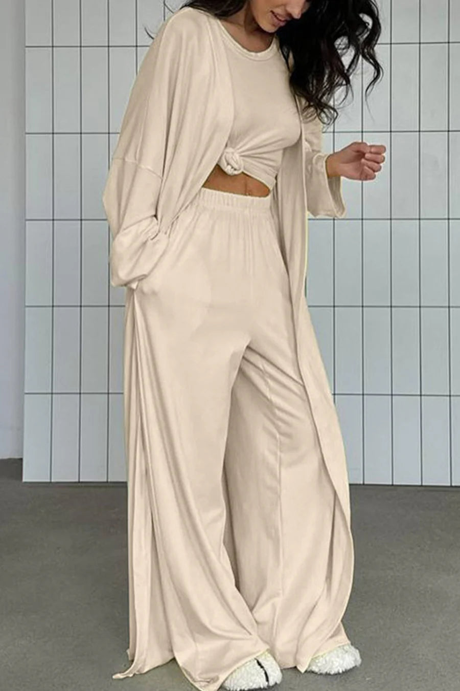 Solid Color Comfy Three-piece Outfit Sets