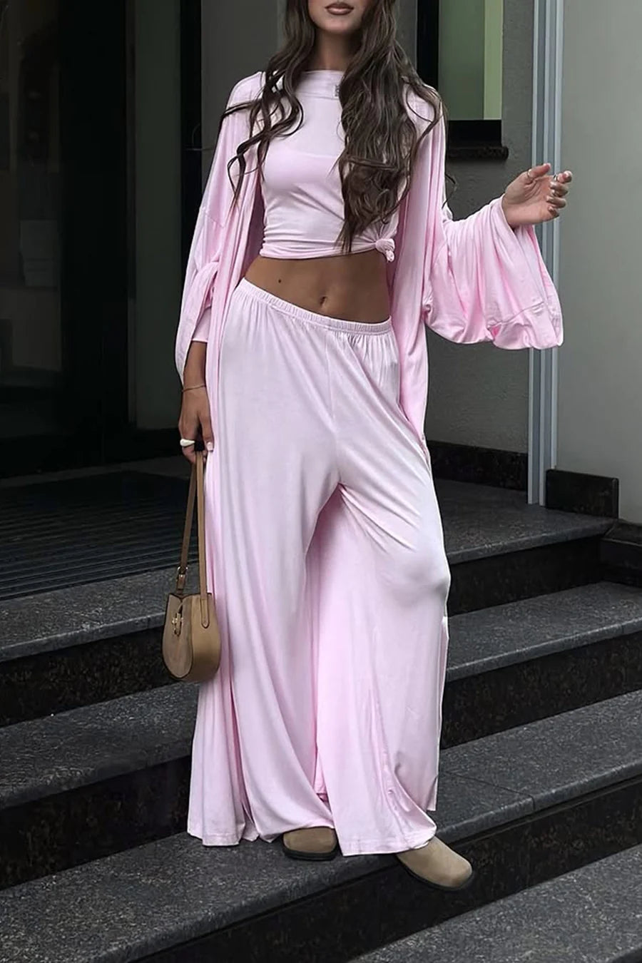 Solid Color Comfy Three-piece Outfit Sets