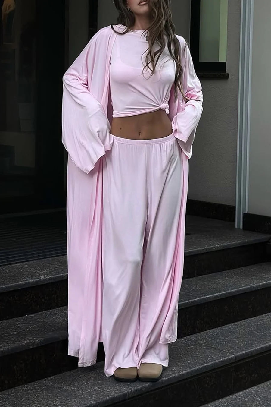 Solid Color Comfy Three-piece Outfit Sets