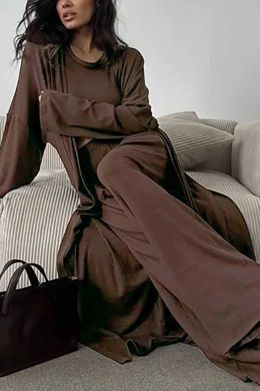 Solid Color Comfy Three-piece Outfit Sets